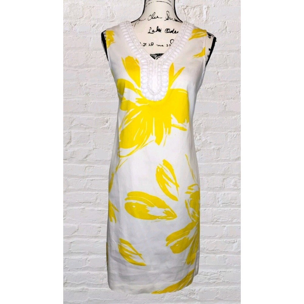 Sandra Darren Jeweled Floral Midi Dress Womens 8 Yellow Sleeveless Career Office
